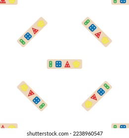 Wooden toys for kids games. Baby seamless pattern with Montessori subject. Education logic toys for preschool kids. Montessori system for early childhood development.