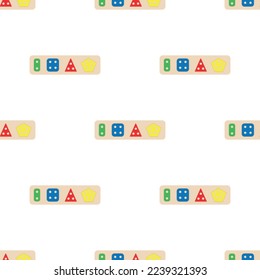 Wooden toys for kids games. Baby seamless pattern with Montessori subject. Education logic toys for preschool kids. Montessori system for early childhood development.