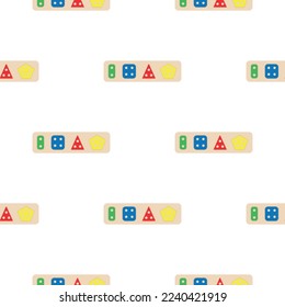 Wooden toys for kids games. Baby seamless pattern with Montessori subject. Education logic toys for preschool kids. Montessori system for early childhood development.