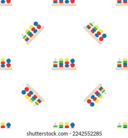 Wooden toys for kids games. Baby seamless pattern with Montessori subject. Education logic toys for preschool kids. Montessori system for early childhood development.
