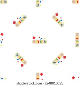 Wooden toys for kids games. Baby seamless pattern with Montessori subject. Education logic toys for preschool kids. Montessori system for early childhood development.