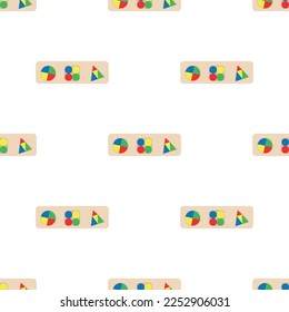 Wooden toys for kids games. Baby seamless pattern with Montessori subject. Education logic toys for preschool kids. Montessori system for early childhood development.