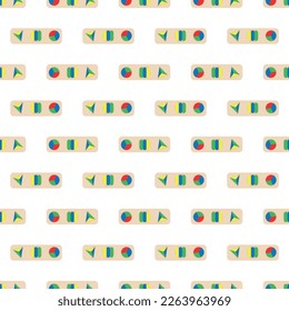 Wooden toys for kids games. Baby seamless pattern with Montessori subject. Education logic toys for preschool kids. Montessori system for early childhood development.