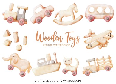 wooden toys watercolor set collection art graphic design illustration