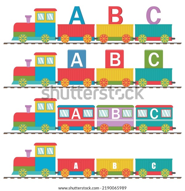 Wooden train with cars and\
letters ABC, back to school, color vector illustration in flat\
style