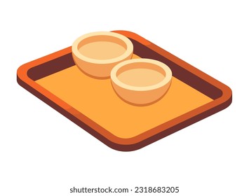 wooden tray with mugs icon isolated