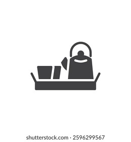 Wooden tray with teapot and cup vector icon. filled flat sign for mobile concept and web design. Tea Tray glyph icon. Symbol, logo illustration. Vector graphics