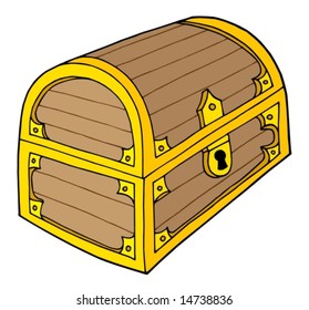 Wooden treasure chest with lock - vector illustration.