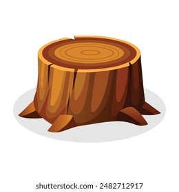 Wooden tree log trunk stump, flat vector illustration