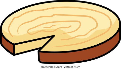 Wooden tree slice with a missing wedge and visible growth rings