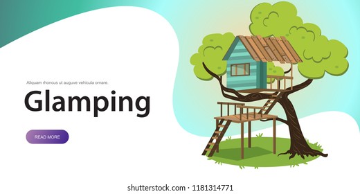 Wooden treehouse with upstairs poster