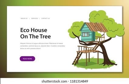 Wooden treehouse with upstairs poster