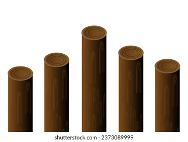 wooden trees and logs lined up. vector cartoon cut of wood, natural, carpentry material