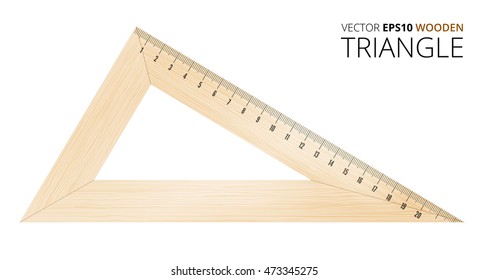 Wooden triangle with metric mm grade. Vector objects