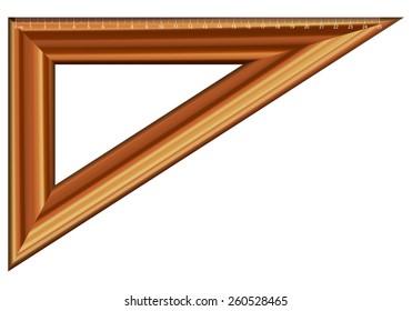 Wooden triangle ruler on a white background. Vector illustration.