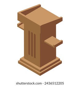 Icono de tribuna de madera vector isométrico. El escenario del Congreso al público. Entrega del premio