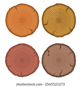 Wooden Trunk with Cracks Vector. Wooden Trunk Cut Icon. Raw Wood Material.