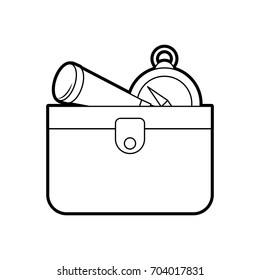 wooden trunk with telescope and compass