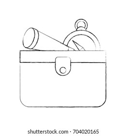 wooden trunk with telescope and compass