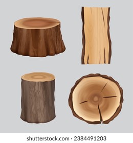 Wooden trunks. Cross section tree textures growth rings decent vector realistic template