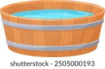 Wooden tub cartoon icon. Rustic water bath isolated on white background