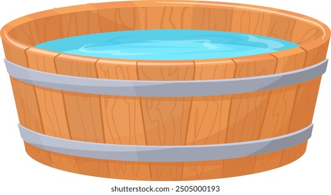 Wooden tub cartoon icon. Rustic water bath isolated on white background