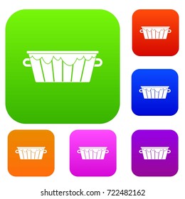Wooden tub set icon color in flat style isolated on white. Collection sings vector illustration