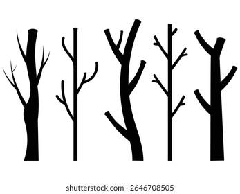 Wooden twig icon, vector silhouette of tree branch. wood log bonfire, burning fire, bundle dry brushwood timbered fire woods lumber trunk. Vector illustration.