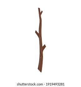 Wooden twig, wood tree branch without leaves. Vector flat illustration isolated on white background
