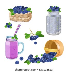 Wooden underlying basket with blueberries realistic vector illustration