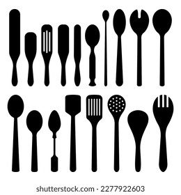 Wooden utensils silhouette set stencil templates svg
