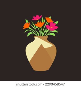 wooden vase with colored flowers