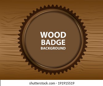 Fondo vectorial de madera con insignia de madera para contenido de texto