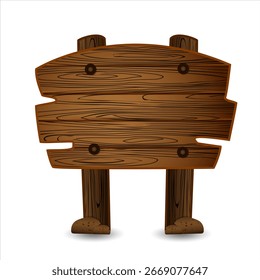 Letrero de Vector de madera en dos columnas en estilo de dibujos animados. La ilustración está hecha con textura de madera, con líneas de grano visibles y uñas decorativas. Tal elemento es perfecto para juegos, interfaces, Anuncios