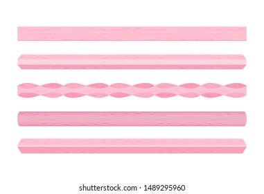 wooden vertical lath different pink pastel soft colors isolated on white background, wooden slat poles pink pastel color, lath wood vertical, wood slat posts, set of wood slats plank, lumber wood past