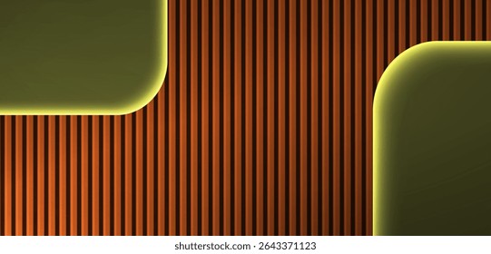 Wooden vertical lines with arch neon light background. Modern abstract minimal scene for mockup presentation, cosmetic products, stage showcase, promotion display.