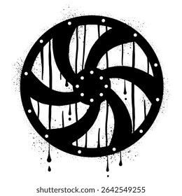 Wooden viking shield graffiti with black spray paint