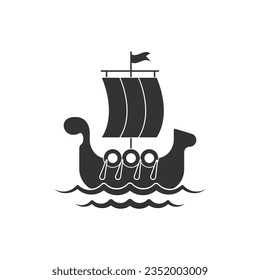 Wooden Viking Ship Icon Vector Design.