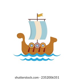 Wooden Viking Ship Icon Vector Design.