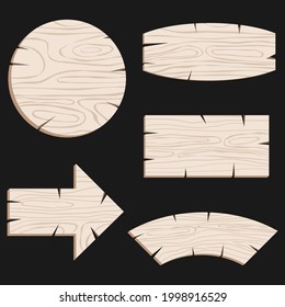 Madera, tableros vintage apuntan en gris claro sobre un fondo negro. Vector, ilustración de dibujos animados. Vector.