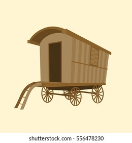 wooden vintage Gypsy caravan wagon, flat design vector