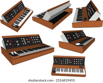 Wooden vintage old piano keyboard cartoon illustration vector sketch