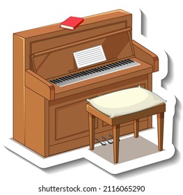 Wooden vintage piano on white background illustration