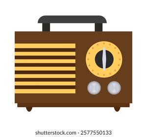 A wooden vintage radio with a yellow speaker in a retro design