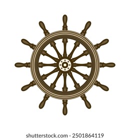 Wooden vintage steering wheels. Ship, sailboat or yacht retro wheel symbol. Nautical rudder icon. Marine logotype design element. Vector illustration