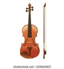 violín de madera con palo de violeta en ilustración vectorial de fondo blanco