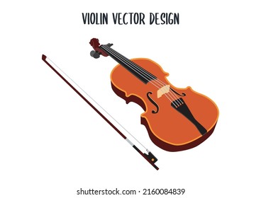 Diseño vectorial de violín de madera. Ilustración clásica vectorial de violín aislada en fondo blanco. Instrumento musical de cuerda. Violin Clipart