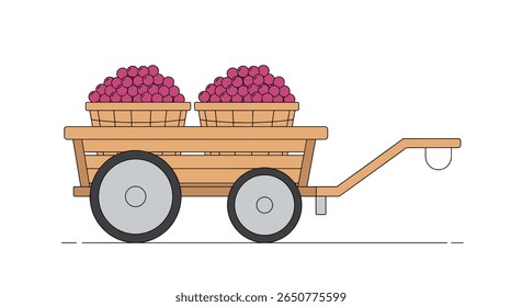 Wooden wagon laden with two baskets of fresh ripe grapes ready for harvest festival celebration