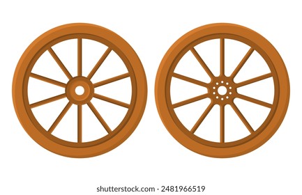 Radelement für hölzerne Wagen. Altes Holzrad-Design. Warenkorb Wheel Vektorgrafik.