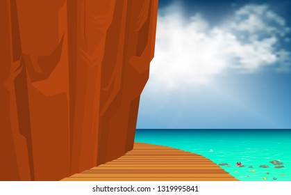 Wooden walkway at the cliff on the beach